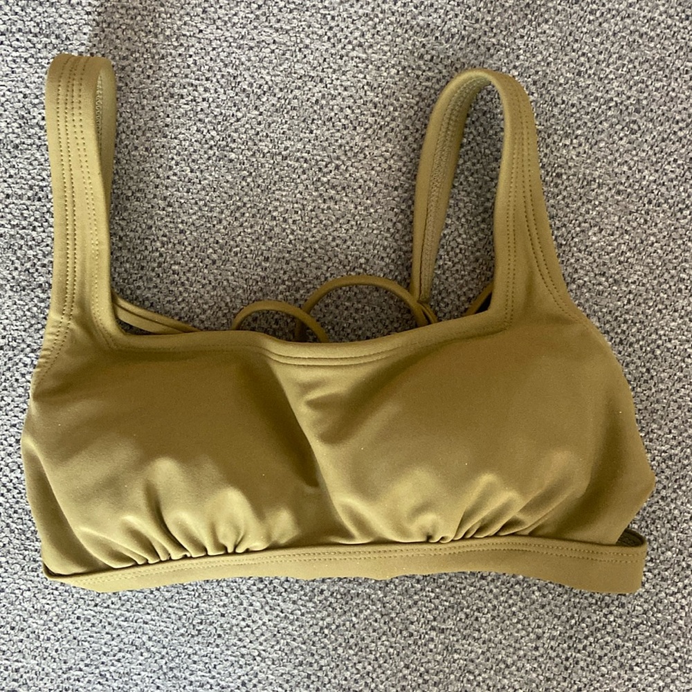 Olive Green Sparkle Square Neck Tie Back Bikini Top